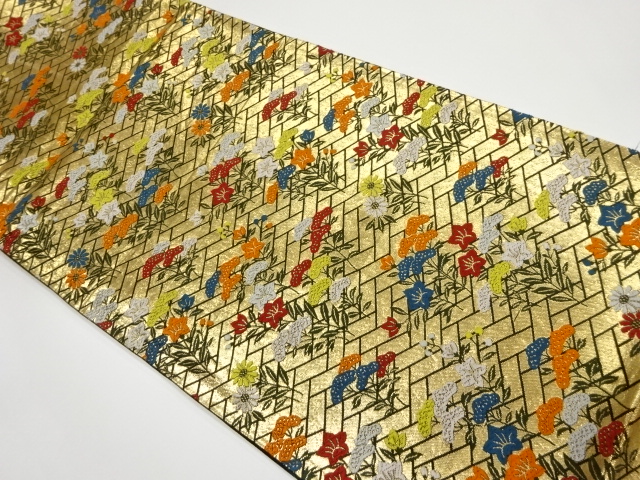 JAPANESE KIMONO / VINTAGE FUKURO OBI / SILK / WOVEN AUTUMN FLOWERS